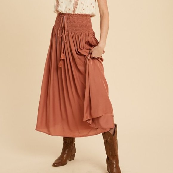 New! Smocked Maxi Skirt - Burnt Ginger - Picture 5 of 6
